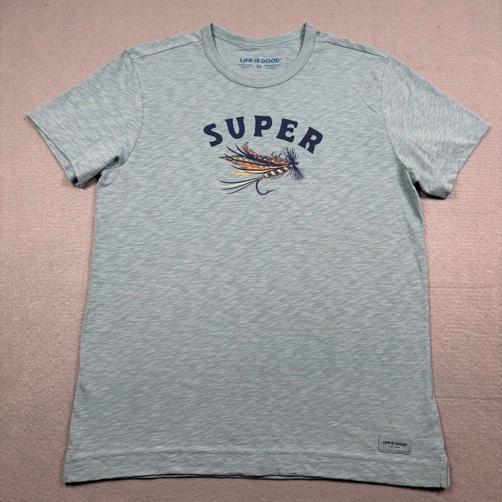 Life is Good Mens‎ Medium Super Fly Fishing Lure Graphic T-Shirt Blue